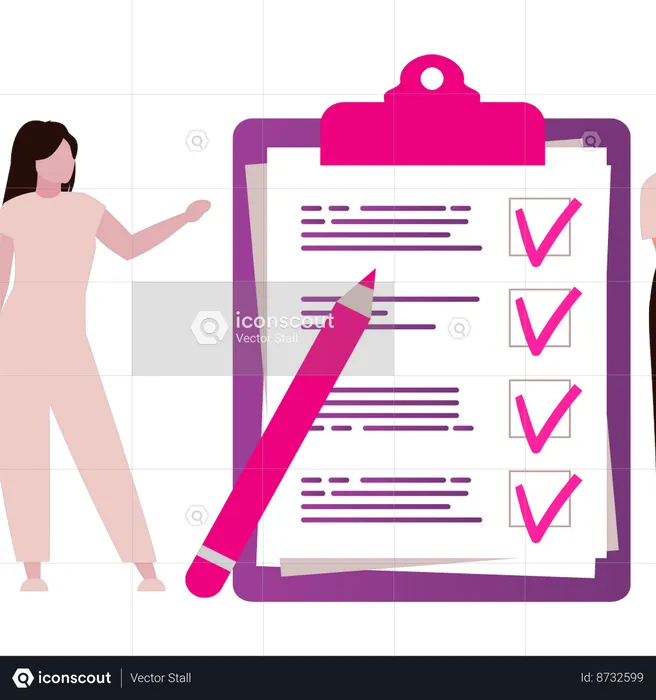 Girl is marking paper on the board  Illustration