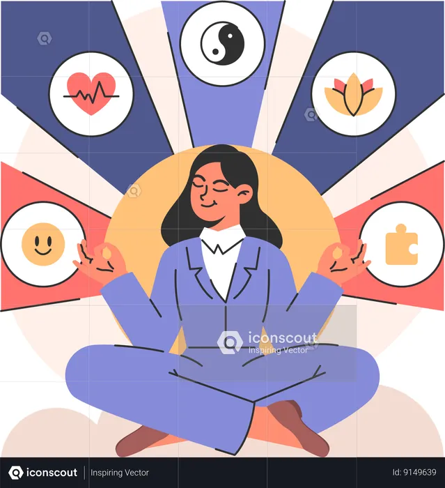 Girl is meditating to fight against mental disorder  Illustration