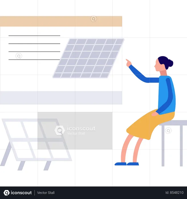 Girl is monitoring solar panel online  Illustration