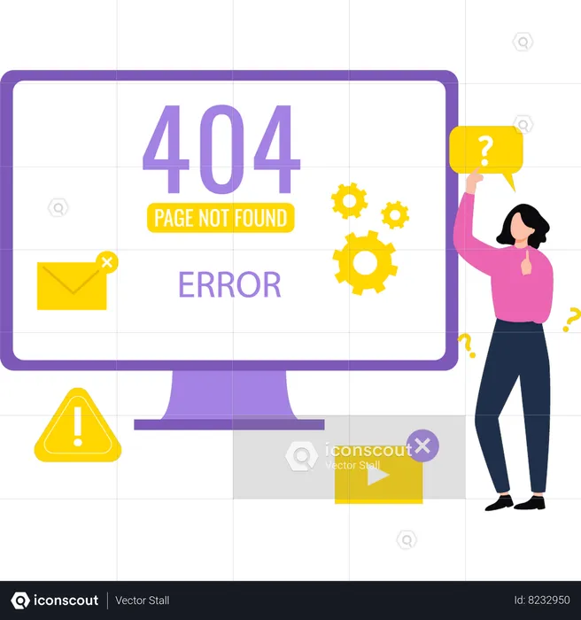 Girl is not understanding 404 error  Illustration