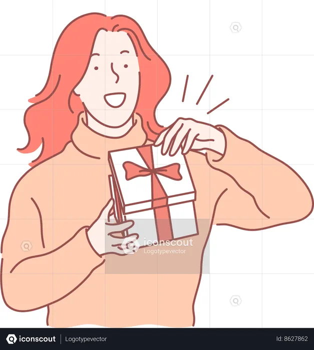 Girl is Opening gift box  Illustration