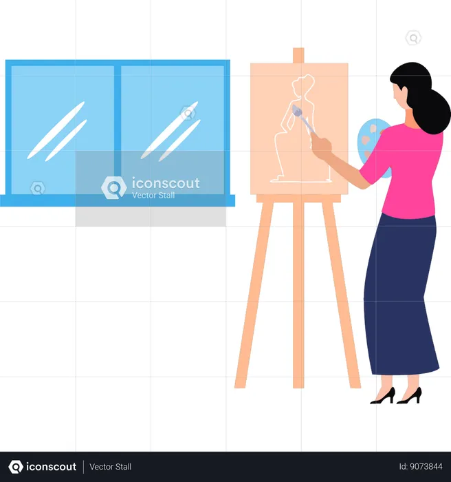 Girl is painting as a daily hobby  Illustration