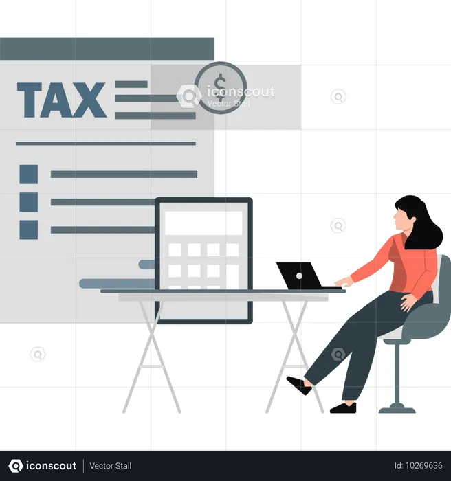 Girl is painting business tax  Illustration