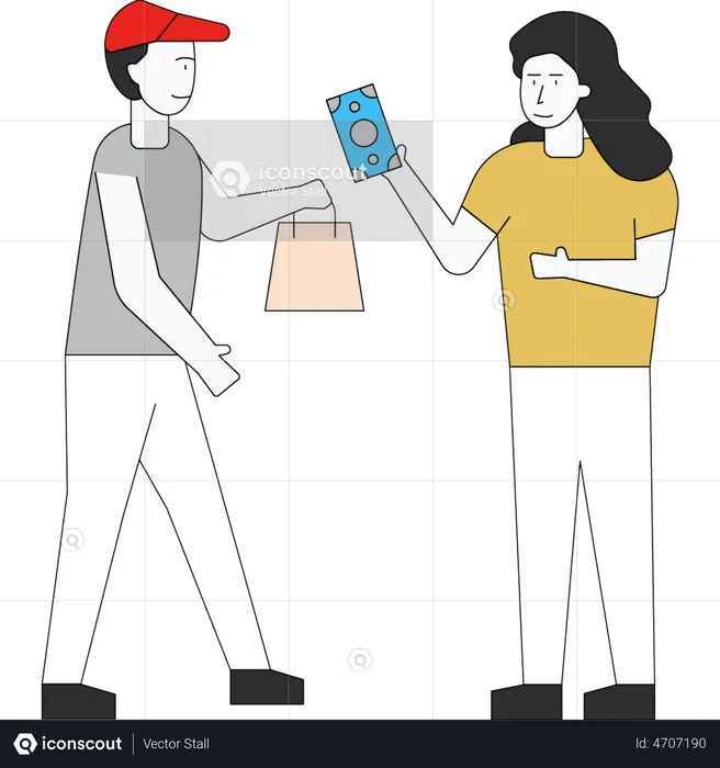 Girl is paying for the parcel  Illustration