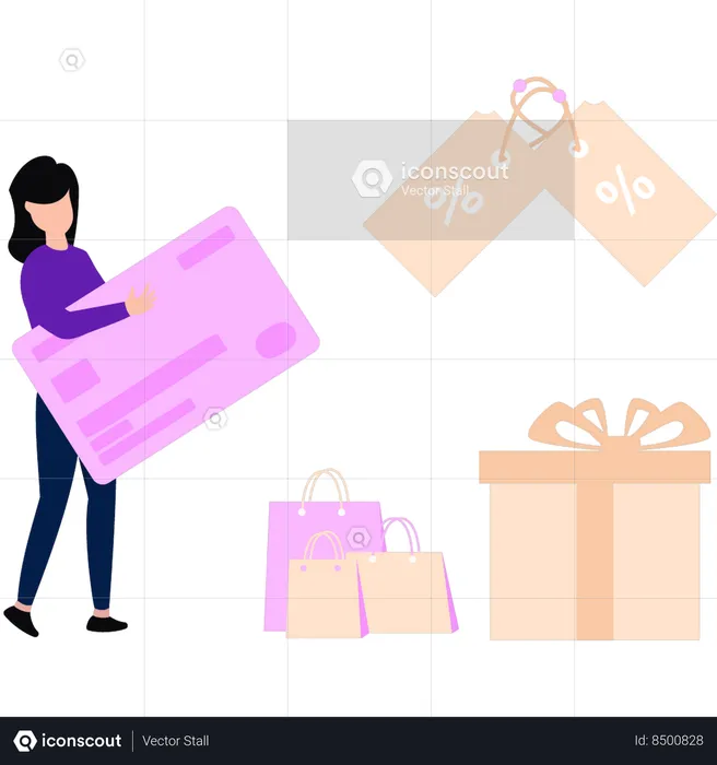 Girl is paying through card  Illustration