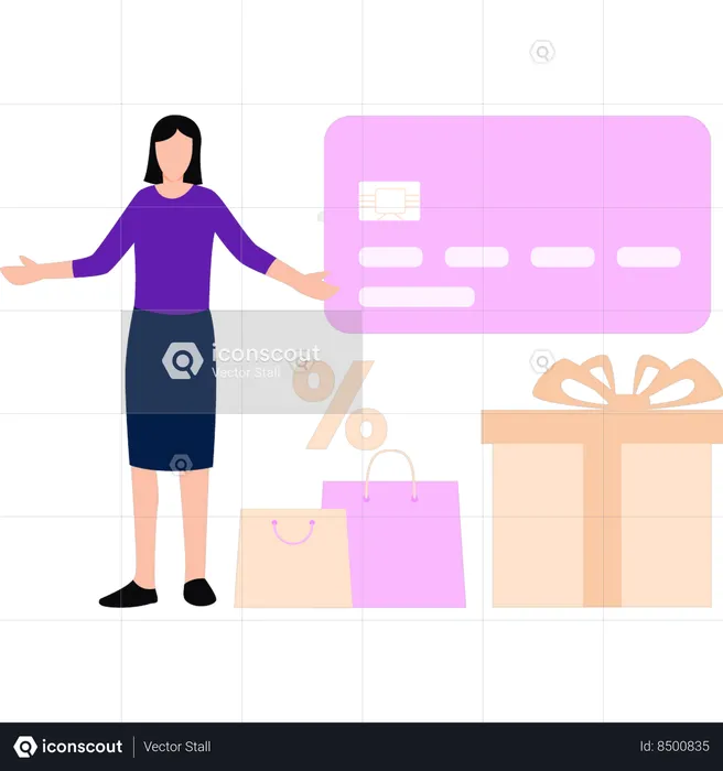 Girl is paying through card  Illustration