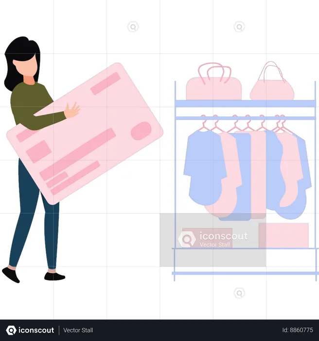 Girl is paying through credit card  Illustration