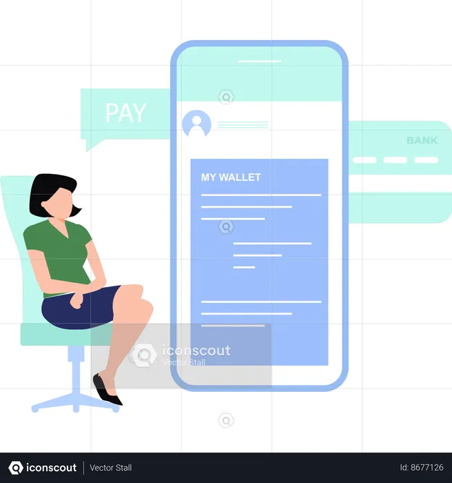 Girl is paying through online wallet  Illustration