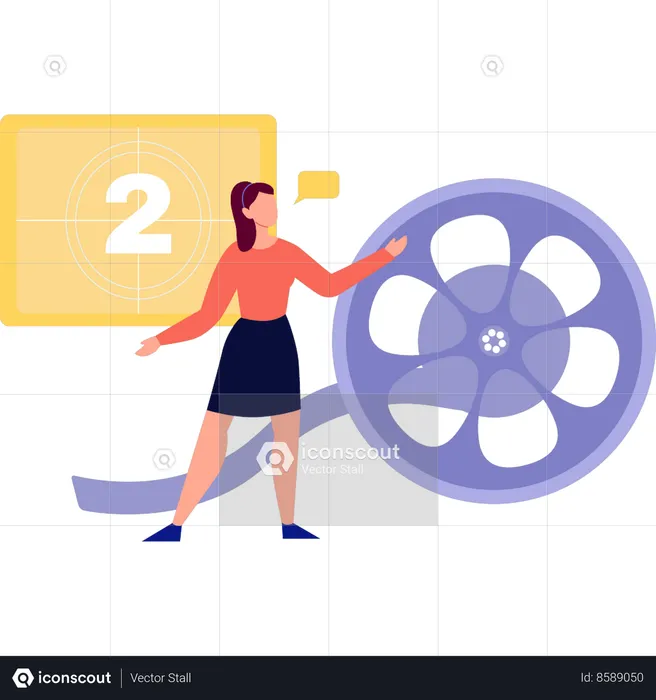 Girl is playing movie reel  Illustration