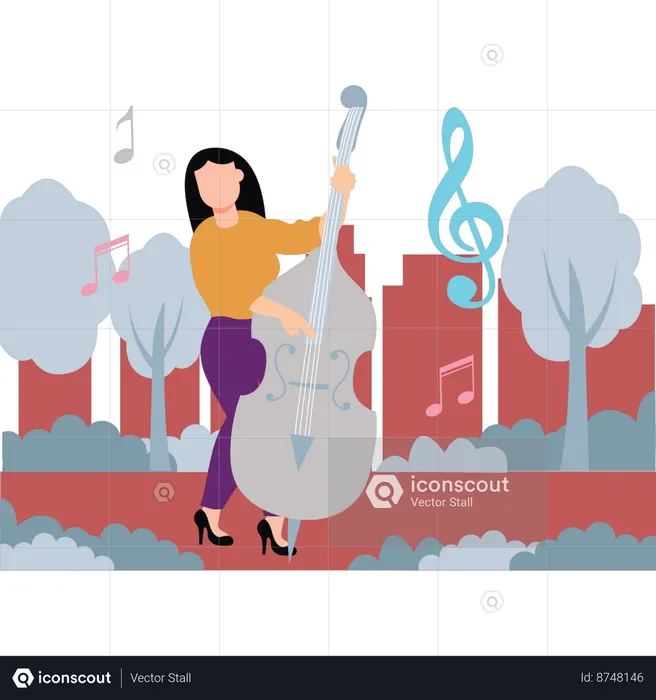 Girl is playing the cello in forest  Illustration