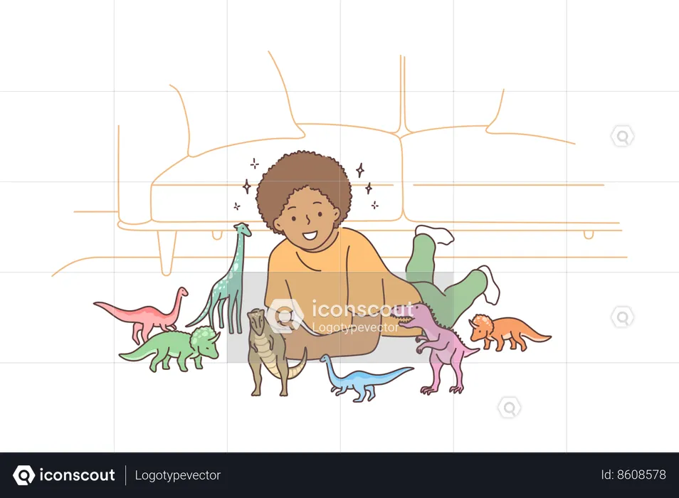 Girl is playing with animal toys  Illustration