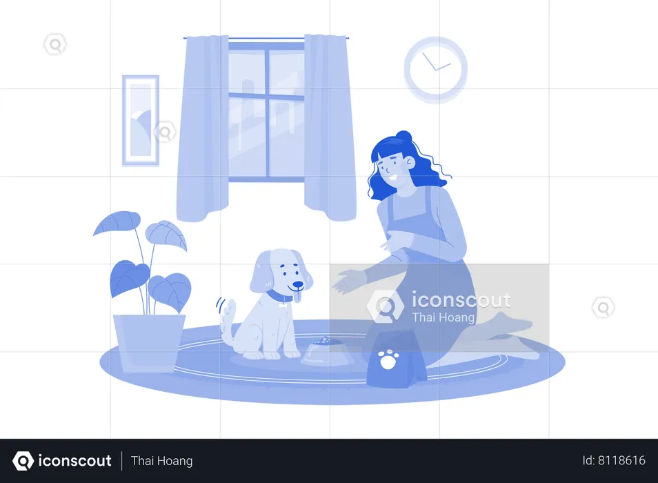 Girl is playing with dog  Illustration