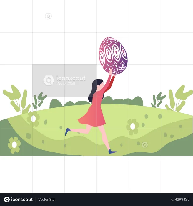 Girl is playing with Easter egg  Illustration