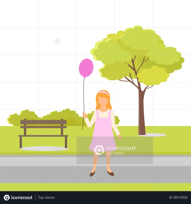 Girl is playing with her balloons  Illustration