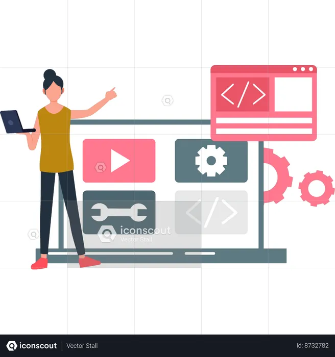 Girl is pointing at coding on web page  Illustration
