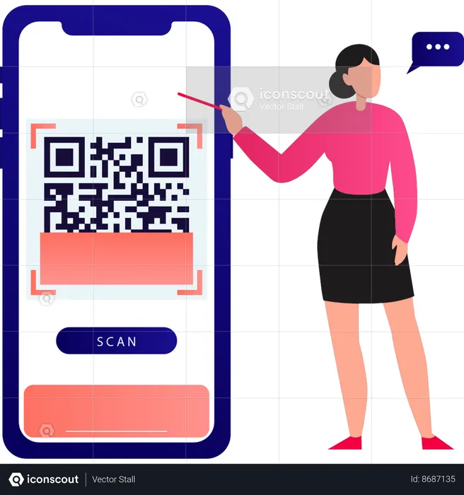 Girl is pointing at QR code  Illustration