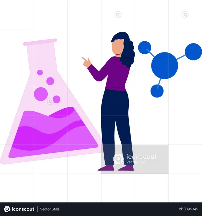 Girl is pointing at the beaker  Illustration