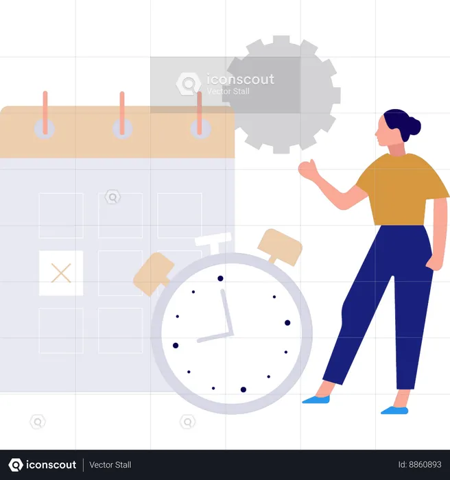 Girl is pointing at the calendar reminder  Illustration
