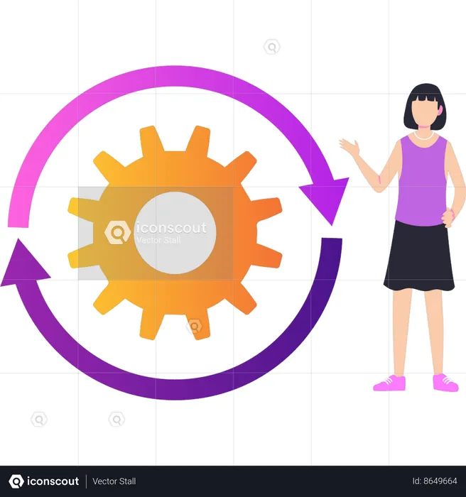 Girl is pointing at the cogwheel setting  Illustration