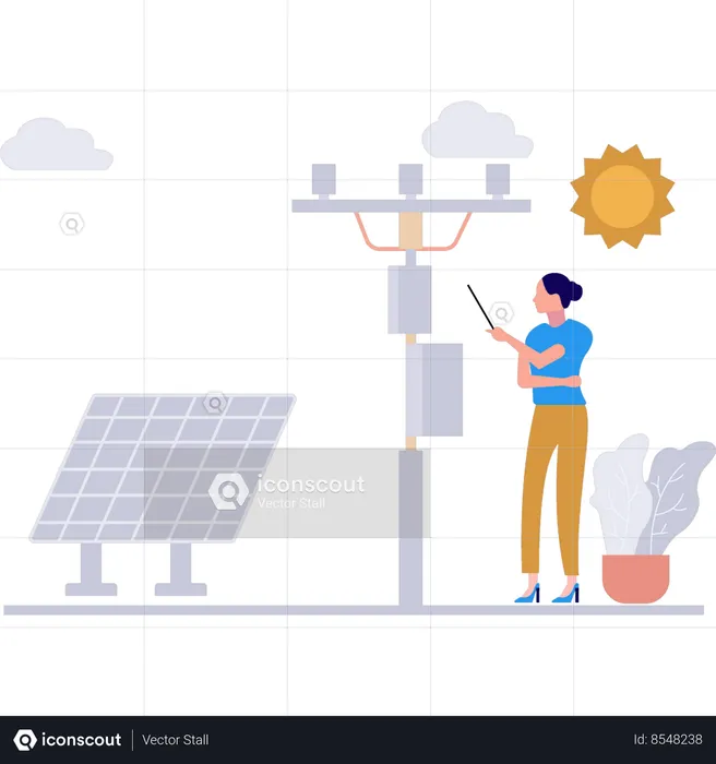 Girl is pointing at the electricity tower  Illustration