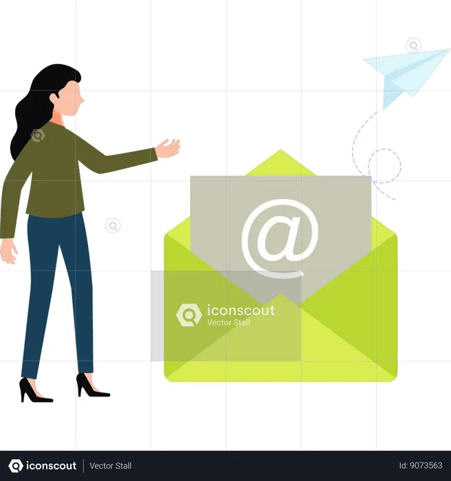 Girl is pointing at the email letter  Illustration