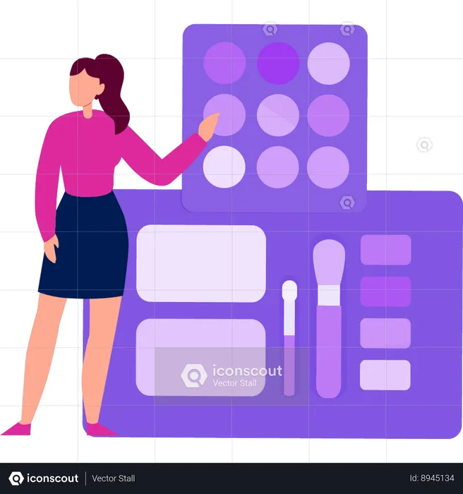 Girl is pointing at the eye shadow product  Illustration