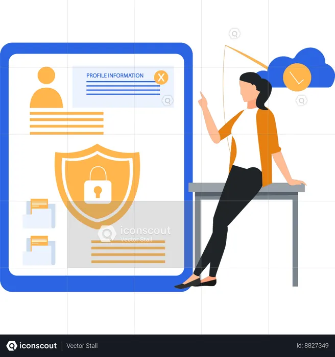 Girl is pointing at the folder protection  Illustration