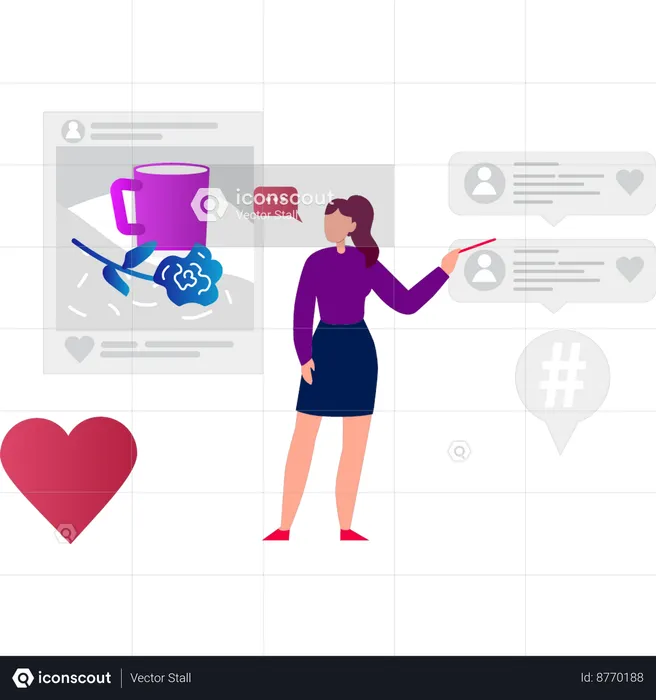 Girl is pointing at the post users  Illustration