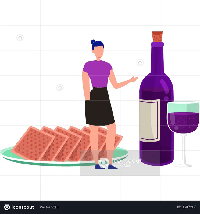 Girl is pointing at the wine bottle  Illustration