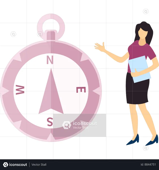 Girl is pointing to compass  Illustration