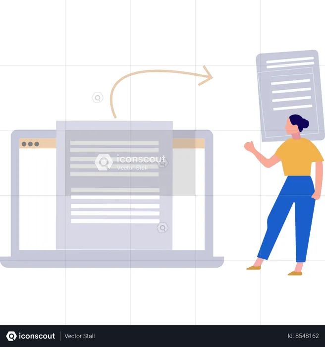 Girl is pointing to convert document file to text  Illustration