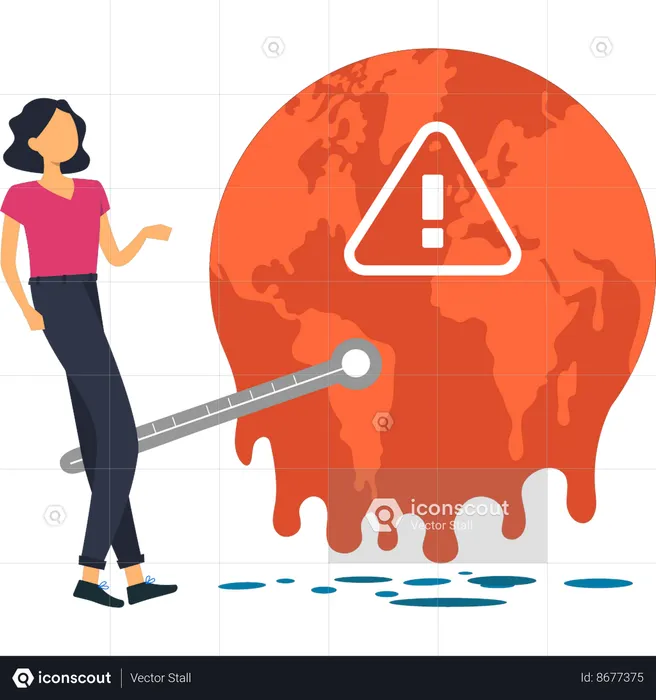 Girl is pointing to global climate change alert  Illustration