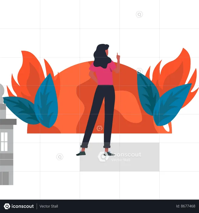 Girl is pointing to global climate change  Illustration