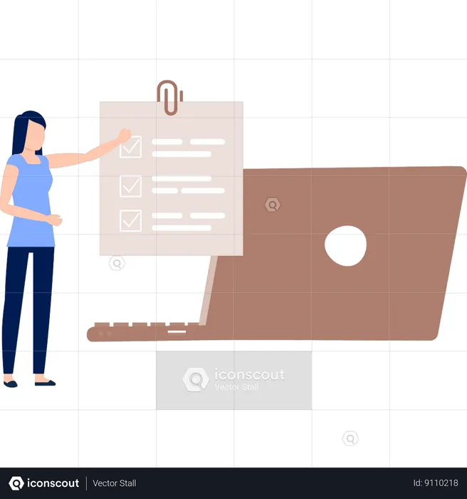 Girl is pointing to medical list on laptop  Illustration