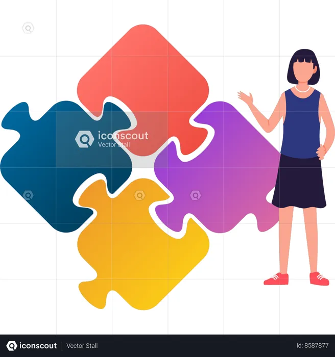 Girl is pointing to puzzle for autism awareness  Illustration