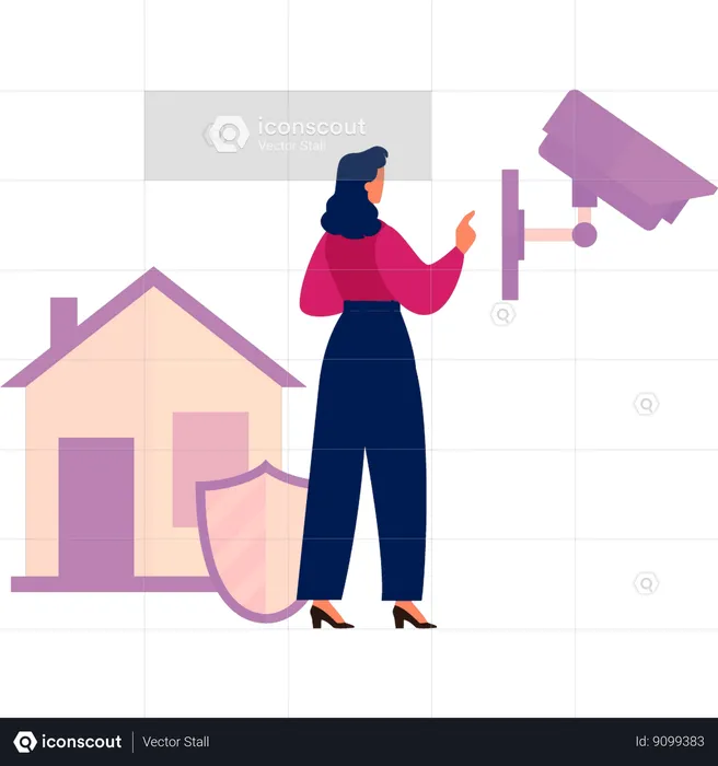 Girl is pointing to the CCTV camera  Illustration