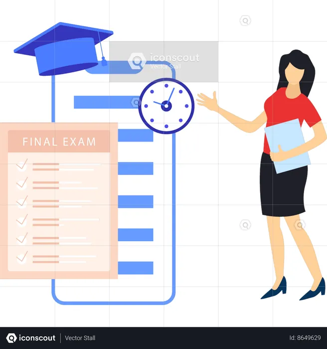 Girl is pointing to the final exam  Illustration