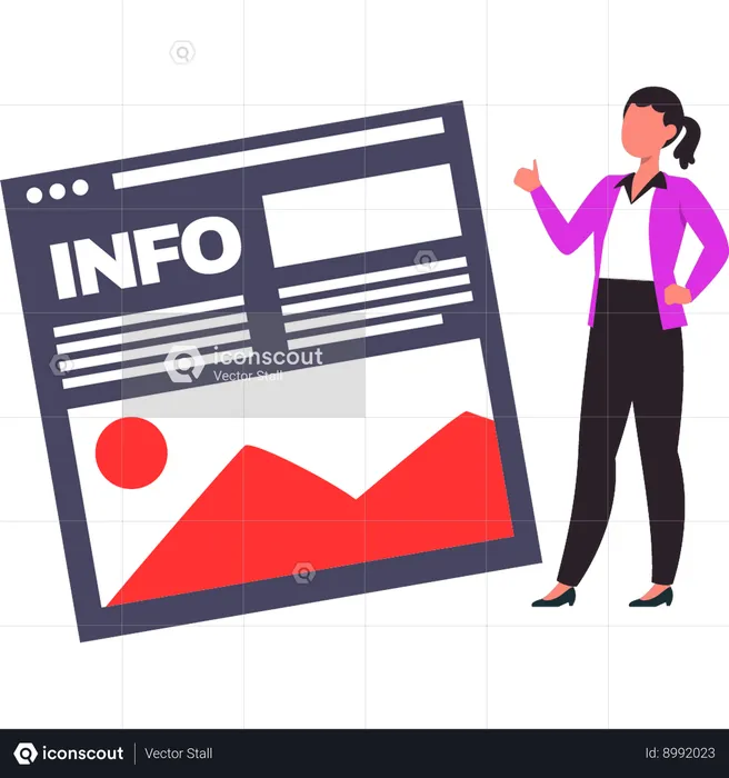 Girl is pointing to the info text on the picture  Illustration