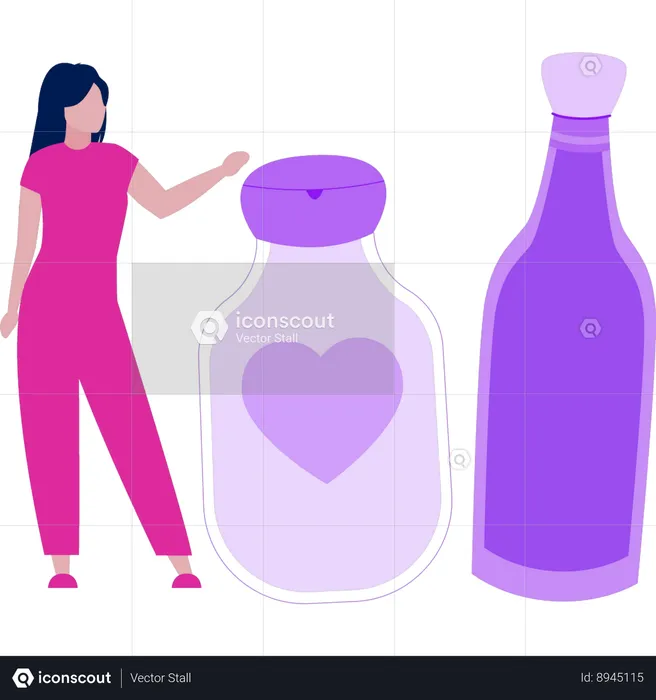 Girl is pointing to the liquid foundation  Illustration