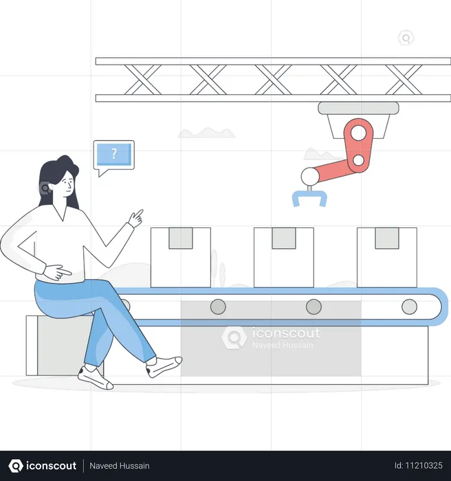 Girl is pointing to the manufacturing technology  Illustration