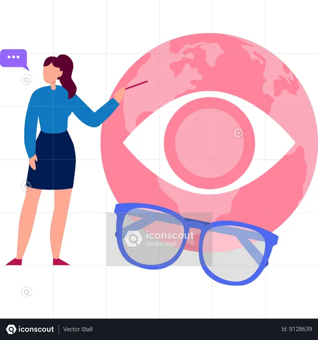 Girl is pointing to the optical glasses  Illustration