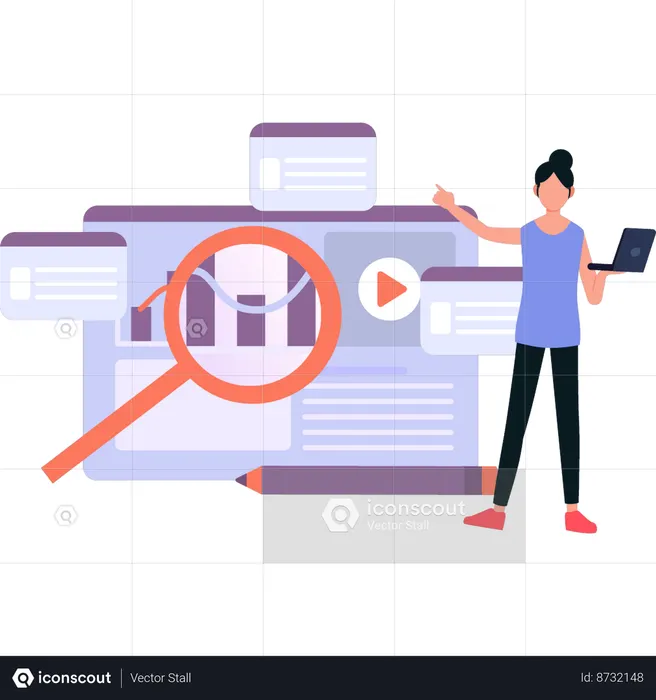 Girl is pointing to the search graph  Illustration