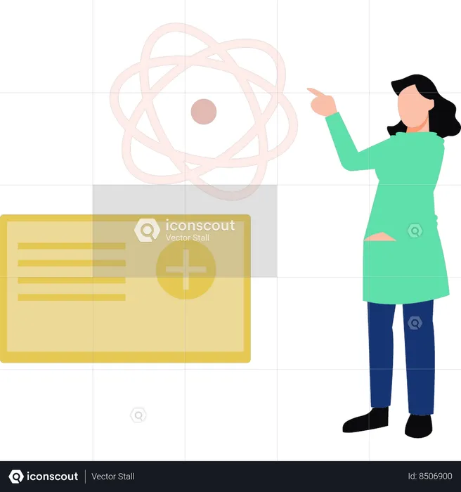 Girl is pointing to the structure of the atom  Illustration