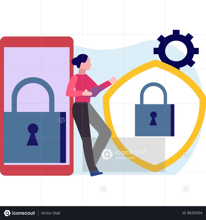 Girl is pointing to user account protection  Illustration