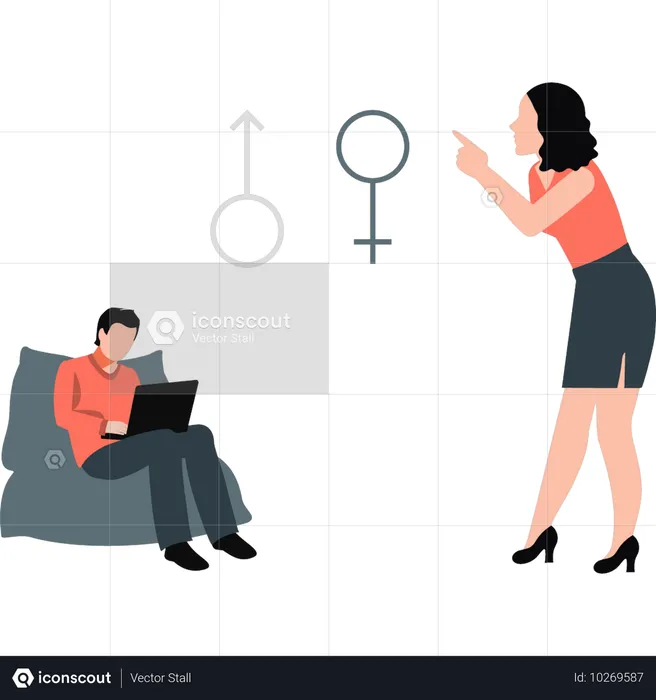 Girl is pointing towards gender equality  Illustration