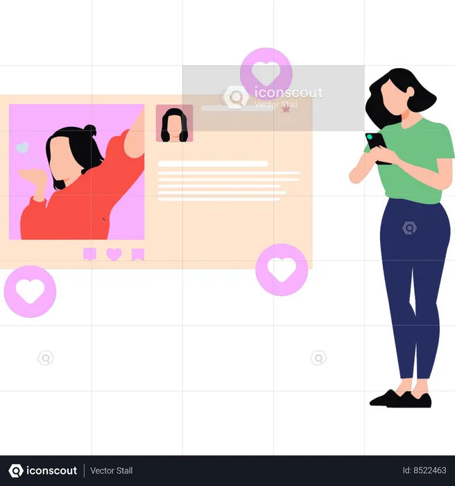 Girl is posting her image on social media  Illustration