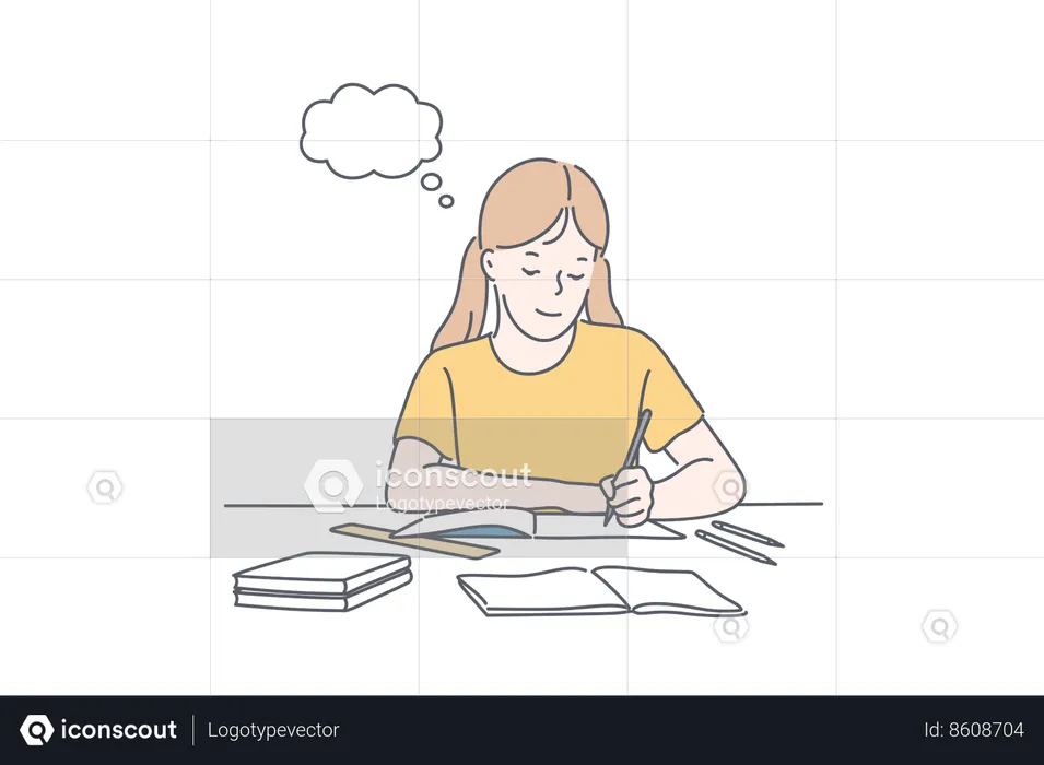Girl is preparing for exam  Illustration