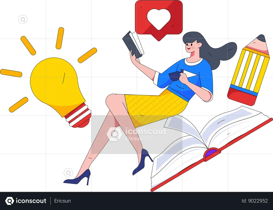 Girl is preparing for exams  Illustration