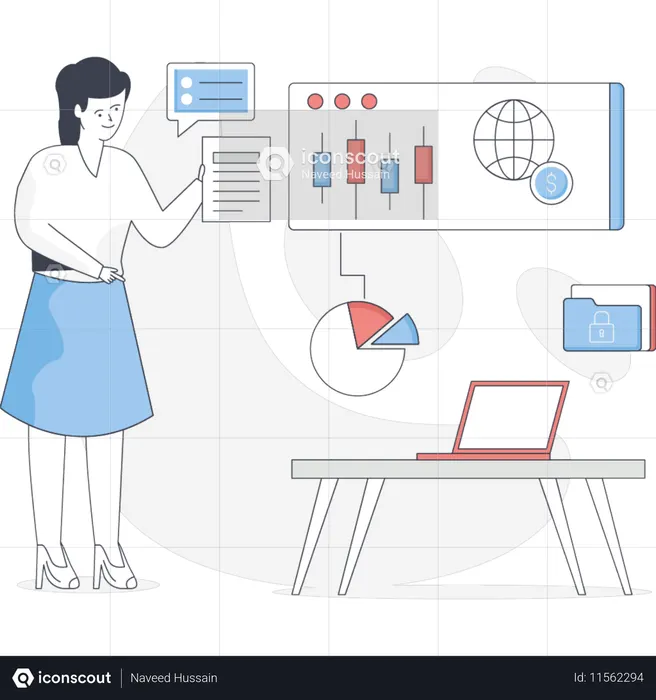 Girl is presenting business financial growth  Illustration