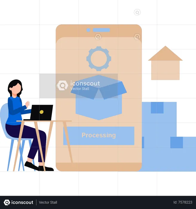 Girl is processing the delivery  Illustration